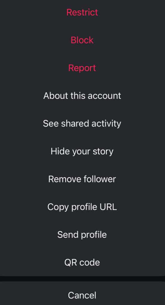 Instagram report menu screenshot
