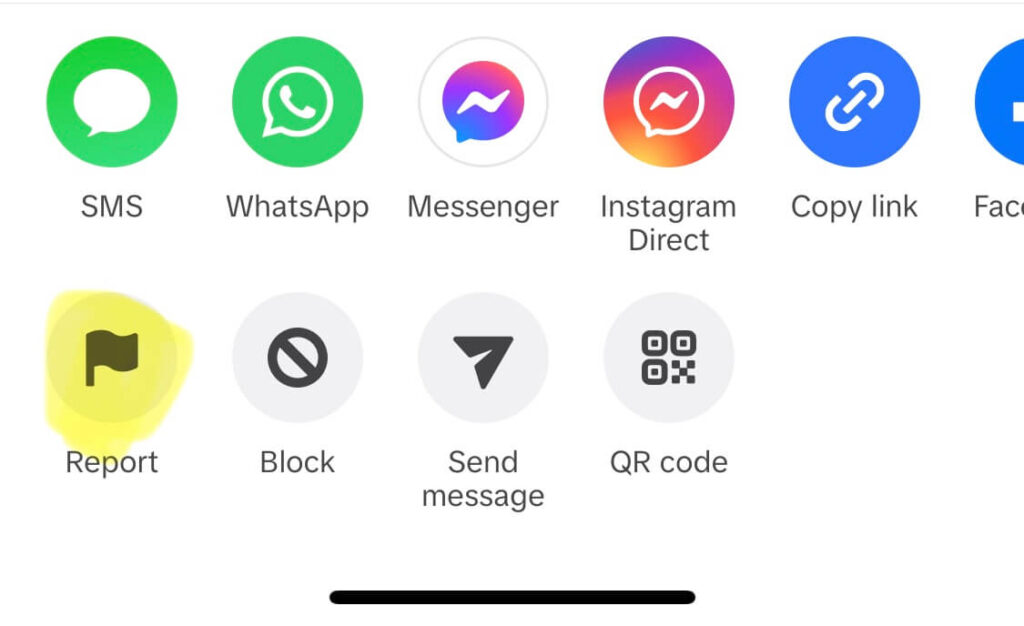 Screenshot of TikTok's report account button