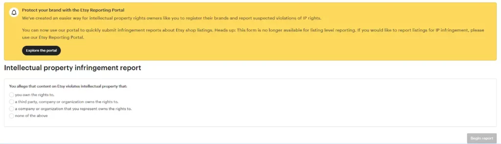 Screenshot of Ety’s Intellectual Property Reporting Form landing page