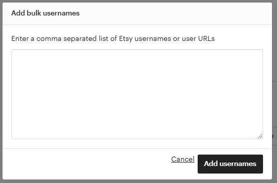 Screenshot of bulk reporting pop-up via the Etsy infringement report form.